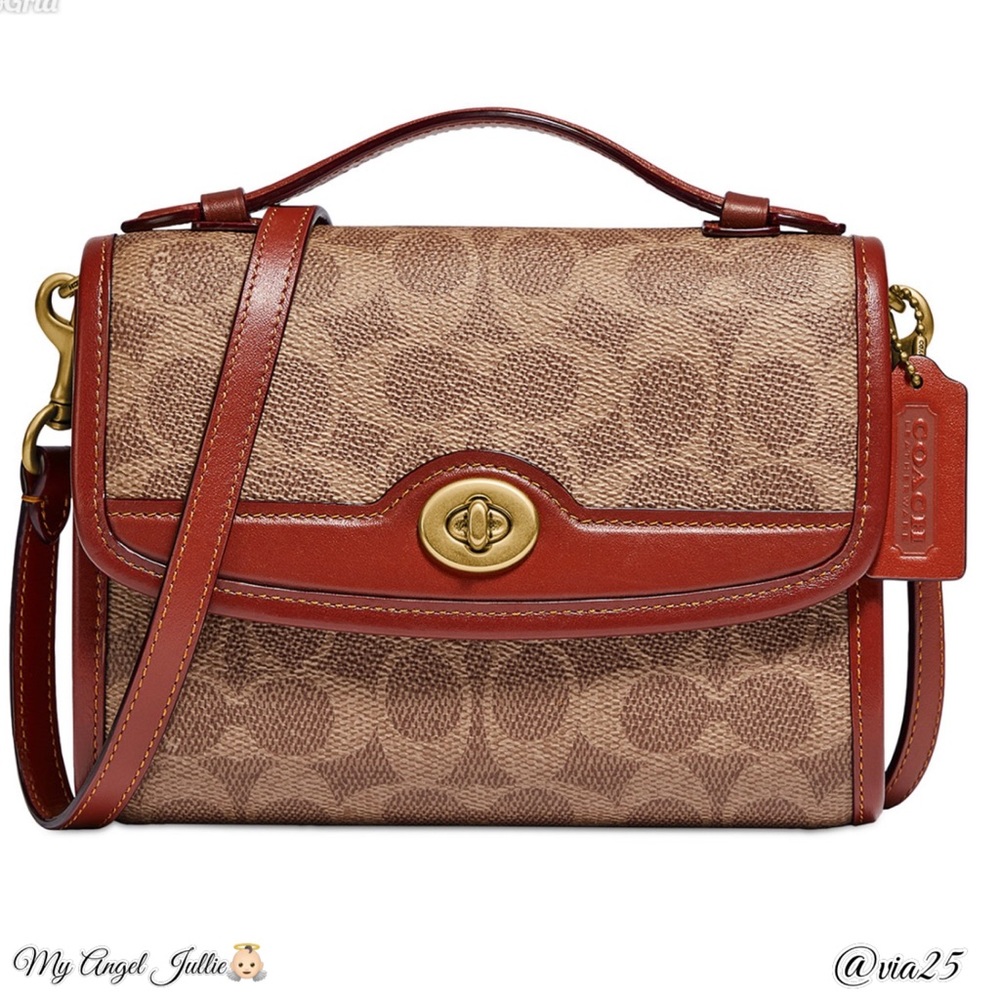 COACH KIP SIGNATURE CANVASS CROSSBODY Color: Tan Rust - Picture 5 of 8